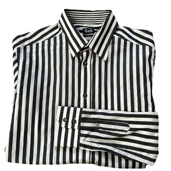 D&G Other - Dolce & Gabbana Button Down Shirt Black Gray Pinstripes Slim Fit Size 48